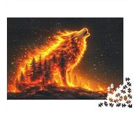 Fire Wolf Howling Adult Jigsaw Puzzles: Fire And Ice Wolves Stand Together for The Whole Family Women, Gifts for Men 38x26cm/1000pcs