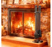 FireBeauty - Set di 5 attrezzi per caminetto, in ferro battuto, altezza 78,7 cm, colore: nero