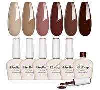 Firedeep Set Smalto Gel 10ml Senza HEMA, 6 Colori per Look Naturali: Marrone Caffè Nude Tonalità di Rosso Beige Rosa, Soak-off UV/LED per Donne Fai da Te & Estetista