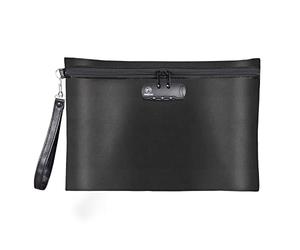 FIREDOG Borsa per documenti ignifuga, con serratura, impermeabile, ignifuga, per documenti A4, file, contanti e oggetti di valore (nero, 35,6 x 25,4 cm)