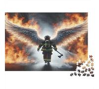 Firefighter Angel Wings 100% Recycled Cardboard Angel Firefighter 1000Pc Jigsaw Puzzle Adults Fun Activity for Rainy Days 52x38cm/1000pcs