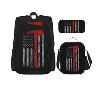 Firefighter Axe Red Line Flag elegante zaino da viaggio, portapranzo, set di astucci, carino anti-acqua durevole leggero, nero, taglia unica, nero, taglia unica, Nero , Taglia unica
