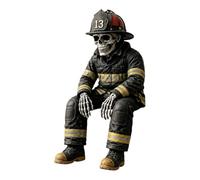 Firefighter Skull Figurines | Scary Gothic Halloween Skull Statue | Skeleton Shelf Decor | Ideal For Home Tabletop Desktop Bookshelves Bookcase Mantels Library Reading Corner Room Bathroom