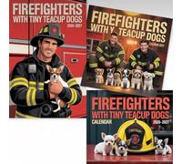 Firefighters with Tiny Teacup Dogs Calendar 2026-2027: Rescued dogs of all sizes relaxing with the firefighters who care for them.