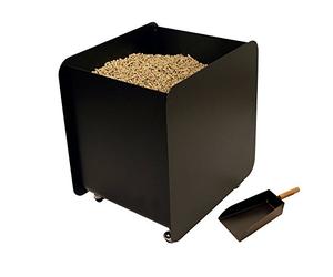 FIREFIX 831 Pellet - Contenitore per raccolta su ruote con pala, in acciaio laccato nero, 500 x 400 x 540 mm (L x P x A)