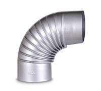 FIREFIX A120/B FAL Bogen 90°, Rigido, ø 120 mm - Tubo da Forno in lamiera d'Acciaio, 0,6 mm di Spessore, Interno con Manicotto, Lunghezze saldate al Laser, Argento