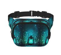 Fireflies and Lantern - Marsupio unisex regolabile a doppio strato, quadrato, per attività all'aperto, viaggi, corsa, escursionismo, Nero , Taglia unica