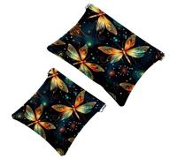Fireflies at Night-1739 - Trousse per cosmetici, impermeabile, portatile, senza cerniera, 2 pezzi, Multicolore 03, A:7.1x5.8in/18x14.8cm,B:4.7x4.5in/12x11.5cm
