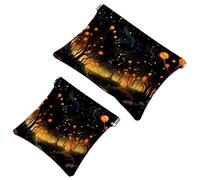 Fireflies at Night-1739 - Trousse per cosmetici, impermeabile, portatile, senza cerniera, 2 pezzi, Multicolore 08, A:7.1x5.8in/18x14.8cm,B:4.7x4.5in/12x11.5cm