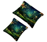 Fireflies at Night-1739 - Trousse per cosmetici, impermeabile, portatile, senza cerniera, 2 pezzi, Multicolore 07, A:7.1x5.8in/18x14.8cm,B:4.7x4.5in/12x11.5cm