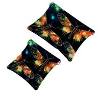 Fireflies at Night-1772 - Trousse per cosmetici, impermeabile, portatile, senza cerniera, 2 pezzi, Multicolore 06, A:7.1x5.8in/18x14.8cm,B:4.7x4.5in/12x11.5cm