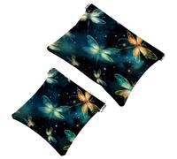 Fireflies at Night-1772 - Trousse per cosmetici, impermeabile, portatile, senza cerniera, 2 pezzi, Multicolore 03, A：7.1x5.8in/18x14.8cm，B:4.7x4.5in/12x11.5cm