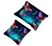 Fireflies at Night-1783 - Astuccio impermeabile per il trucco, portatile, idea regalo per donne, 2 pezzi, Multicolore 05, A：7.1x5.8in/18x14.8cm，B:4.7x4.5in/12x11.5cm
