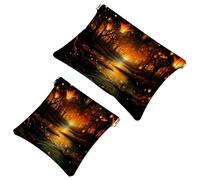 Fireflies at Night-1805 - Trousse per cosmetici, impermeabile, portatile, senza cerniera, 2 pezzi, Multicolore 03, A:7.1x5.8in/18x14.8cm,B:4.7x4.5in/12x11.5cm