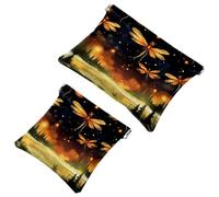 Fireflies at Night-1805 - Trousse per cosmetici, impermeabile, portatile, senza cerniera, 2 pezzi, Multicolore 04, A:7.1x5.8in/18x14.8cm,B:4.7x4.5in/12x11.5cm