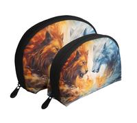Fireflies - Set di 2 trousse da viaggio con cerniera, portatile, per cosmetici, Fuoco Vs Ice Art, Taglia unica