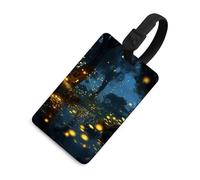 Fireflies - Targhetta per bagagli con nome e carta d'identità, in pelle, impermeabile, accessori da viaggio per adulti, donne e uomini