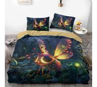 Firefly Fairy Set di biancheria da letto in tre pezzi, in stile fantasy fosforescente, grazioso design con fata dei cartoni animati, morbido materiale in microfibra (02,200 x 200 cm + 80 x 80 cm x 2)