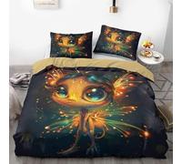 Firefly Fairy Set di biancheria da letto in tre pezzi, in stile fantasy fosforescente, grazioso design con fata dei cartoni animati, morbido materiale in microfibra (04,260 x 220 cm + 80 x 80 cm x 2)
