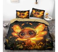 Firefly Fairy Set di biancheria da letto in tre pezzi, in stile fantasy fosforescente, grazioso design con fata dei cartoni animati, morbido materiale in microfibra (03,240 x 220 cm + 80 x 80 cm x 2)
