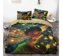 Firefly Fairy Set di biancheria da letto in tre pezzi, in stile fantasy fosforescente, grazioso design con fata dei cartoni animati, morbido materiale in microfibra (05,135 x 200 cm+50 x 75 cm*2)
