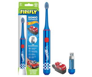 Firefly Sonic Hot Wheels - Spazzolino da denti sottile con ricarica USB e custodia antibatterica, dai 3 anni in su, 1 confezione