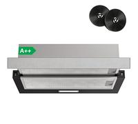 FIREGAS Cappa Aspirante Telescopica 60 cm, 400 m³/h, 2 Velocità, Classe Energetica A++, con motore senza spazzole, silenziosa, cappa da cucina con filtri a carbone attivo, nero