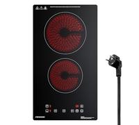 FIREGAS Piano Cottura Vetroceramica 2 Fuochi Elettrico 3000W, 9 Livelli, Timer 1-99 min, Blocco di Sicurezza, Indicatore Calore Residuo, Adatto a tutte le pentole, Piano cottura elettrico