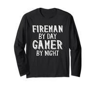 Fireman By Day Gamer By Night Attrezzatura Professionale Vigile del Fuoco Maglia a Manica