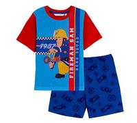 Fireman Sam - Pigiama corto per ragazzi con pantaloncini e T-shirt, set da notte per bambini vigili del fuoco, Blu, 1-2 Years