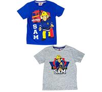 Fireman Sam Sam - Maglietta da ragazzo con motivo pompiere, confezione da 2 pezzi, taglia 122/128, multicolore, 122 cm-128 cm