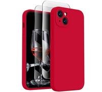 FireNova Designed for iPhone 15 Case, Silicone Upgraded [Camera Protection] Phone Case with [2 Screen Protectors], Soft Anti-Scratch Microfiber Lining Inside, 6.1 inch, Deep Red