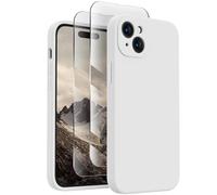 FireNova Designed for iPhone 15 Case, Silicone Upgraded [Camera Protection] Phone Case with [2 Screen Protectors], Soft Anti-Scratch Microfiber Lining Inside, 6.1 inch, White