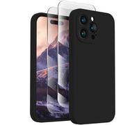 FireNova Designed for iPhone 15 Pro Case, Silicone Upgraded [Camera Protection] Phone Case with [2 Screen Protectors], Soft Anti-Scratch Microfiber Lining Inside, 6.1 inch, Black