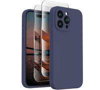 FireNova Designed for iPhone 15 Pro Max Case, Silicone Upgraded [Camera Protection] Phone Case with [2 Screen Protectors], Soft Anti-Scratch Microfiber Lining Inside, 6.7 inch, Navy blue