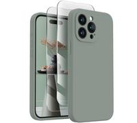 FireNova Designed for iPhone 15 Pro Max Case, Silicone Upgraded [Camera Protection] Phone Case with [2 Screen Protectors], Soft Anti-Scratch Microfiber Lining Inside, 6.7 inch, Calke Green