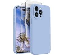 FireNova Designed for iPhone 15 Pro Max Case, Silicone Upgraded [Camera Protection] Phone Case with [2 Screen Protectors], Soft Anti-Scratch Microfiber Lining Inside, 6.7 inch, Light Blue