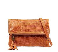FIRENZE ARTEGIANI. Alzano borsa a tracolla donna. Vera pelle scamosciata con incisione serpente. 27 x 5 x 29 cm. Colore: arancione, arancione, Utility