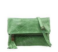 FIRENZE ARTEGIANI. Alzano borsa a tracolla donna. Vera pelle scamosciata con incisione serpente. 27 x 5 x 29 cm. Colore: Verde, Verde, Utility