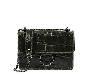 FIRENZE ARTEGIANI. Fabrizia Borsa a tracolla da donna. Vera pelle scamosciata. Incisione coccodrillo grande camoscio 19 x 5 x 13 cm. Colore: verde scuro, verde scuro, Utility