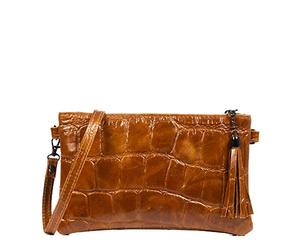 FIRENZE ARTEGIANI. Oleggio Borsa a tracolla da donna. Vera pelle scamosciata incisa coccodrillo grande. Borsa a tracolla da donna. Made in Italy. Vera Pelle Italiana.23x4x15 cm, CUOIO, Utility