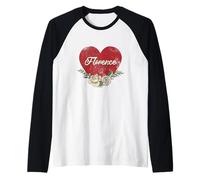 Firenze Italia Città Vintage Viaggio Vacanza Cuore Rose Maglia con Maniche Raglan
