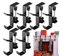 Fireplace Garland Hanger, Stocking Holder Hooks, 4.33x1.77x0.79 Inches Adjustable Heavy Duty, 6 Pieces Metal Set, 2-In-1 Design, Black Finish, Home Holiday Decoration for Door Kitchen Bedroom