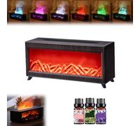 Fireplace Humidifier, Flame Fireplace Diffuser, Essential Oil Diffuser, Mini Fireplace Diffuser, 220ml With Timer And Waterless Auto Off For Spa, Home, Yoga, Office, Bedroom (Dark wood grain)