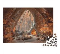 Fireplace Magic Bookshelf Forest Cabin 1000pcs (75x50cm) Puzzle Adatto Per Adulti E Folla Dai 14 Anni in Su