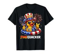 Firequacker 250th Birthday 2026 Patriotic Rubber Duck Party Maglietta