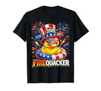 Firequacker 250th Birthday 2026 Patriotic Rubber Duck Party Maglietta