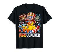 Firequacker 250th Birthday 2026 Patriotic Rubber Duck Party Maglietta