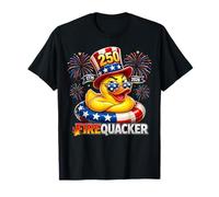 Firequacker 250th Birthday 2026 Patriotic Rubber Duck Party Maglietta