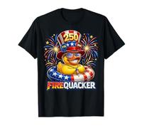 Firequacker 250th Birthday 2026 Patriotic Rubber Duck Party Maglietta